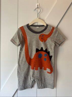 Kids Orange Dinosaur Bodysuit Romper - Neutral Gray